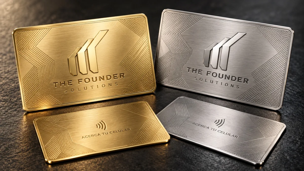 Render conceptual de tarjetas TFS en acabados dorado y plata